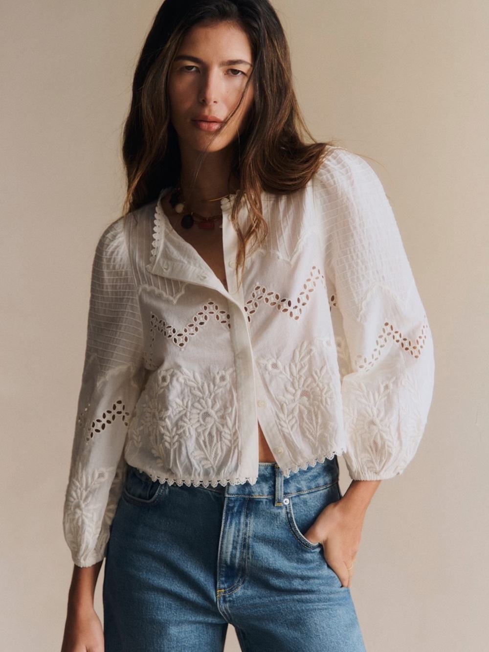 Sezane Eneala Shirt Ecru - Size 2 - Picture 2 of 8